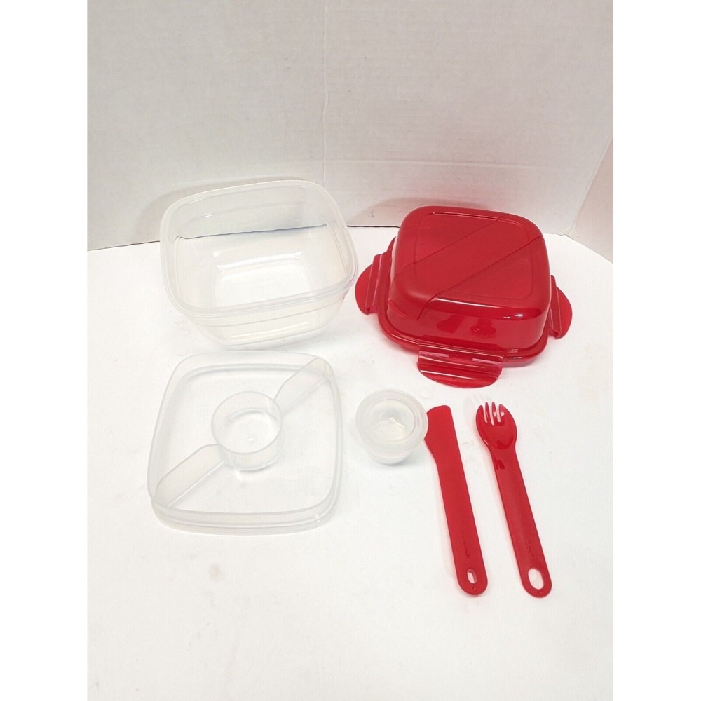 Lock N Lock Salad Food Lunch Container Dressing Container Built-In Utensils